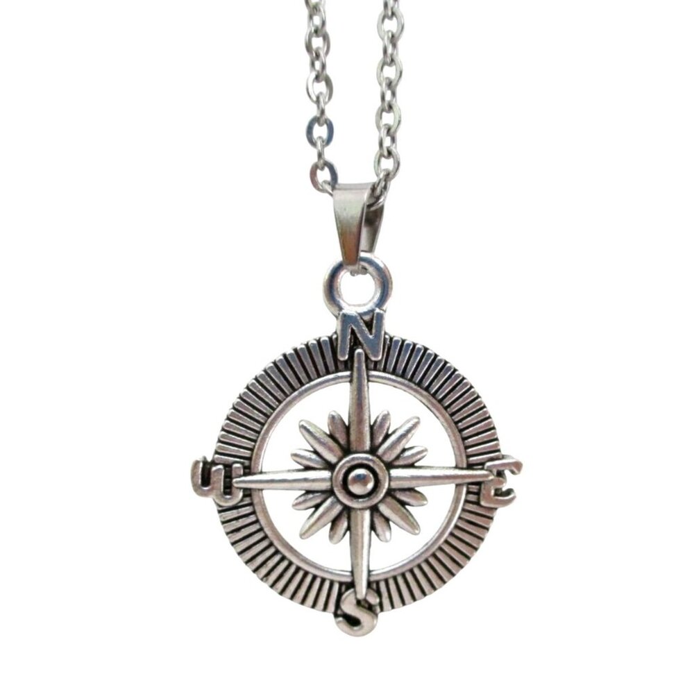 New Compass Pendant Necklace 19" Stainless Chain - Nautical Pirate Jewelry Gift